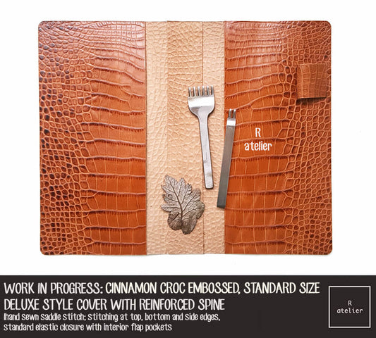 WORK IN PROGRESS: Cinnamon, Croc Embossed TN Standard Size Deluxe Style Leather Cover