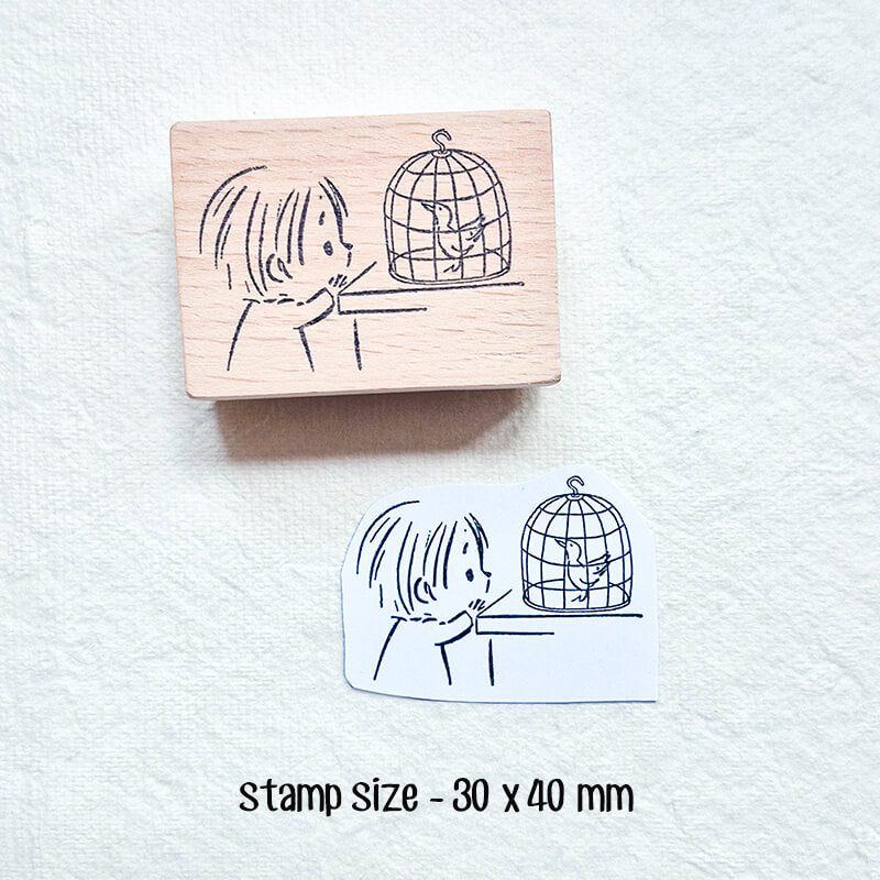 Kawaii Girl Bird Rescue Daily Life Diary Scrapbooking Wooden Stamp