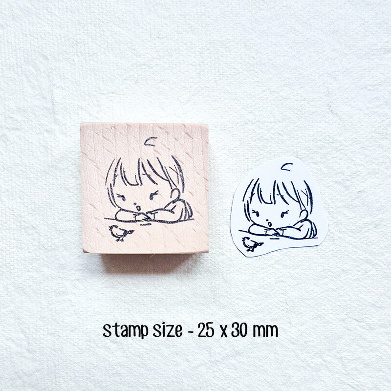 Kawaii Girl Bird Rescue Daily Life Diary Scrapbooking Wooden Stamp