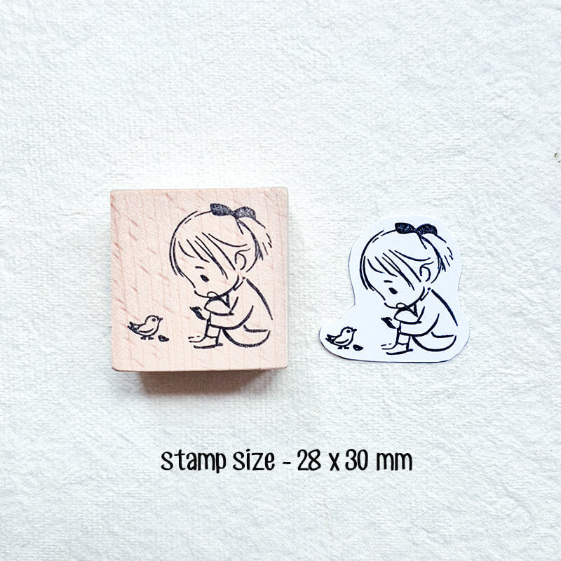 Kawaii Girl Bird Rescue Daily Life Diary Scrapbooking Wooden Stamp
