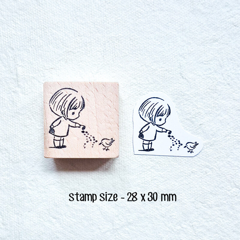 Kawaii Girl Bird Rescue Daily Life Diary Scrapbooking Wooden Stamp