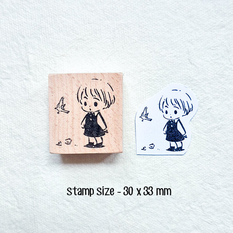 Kawaii Girl Bird Rescue Daily Life Diary Scrapbooking Wooden Stamp