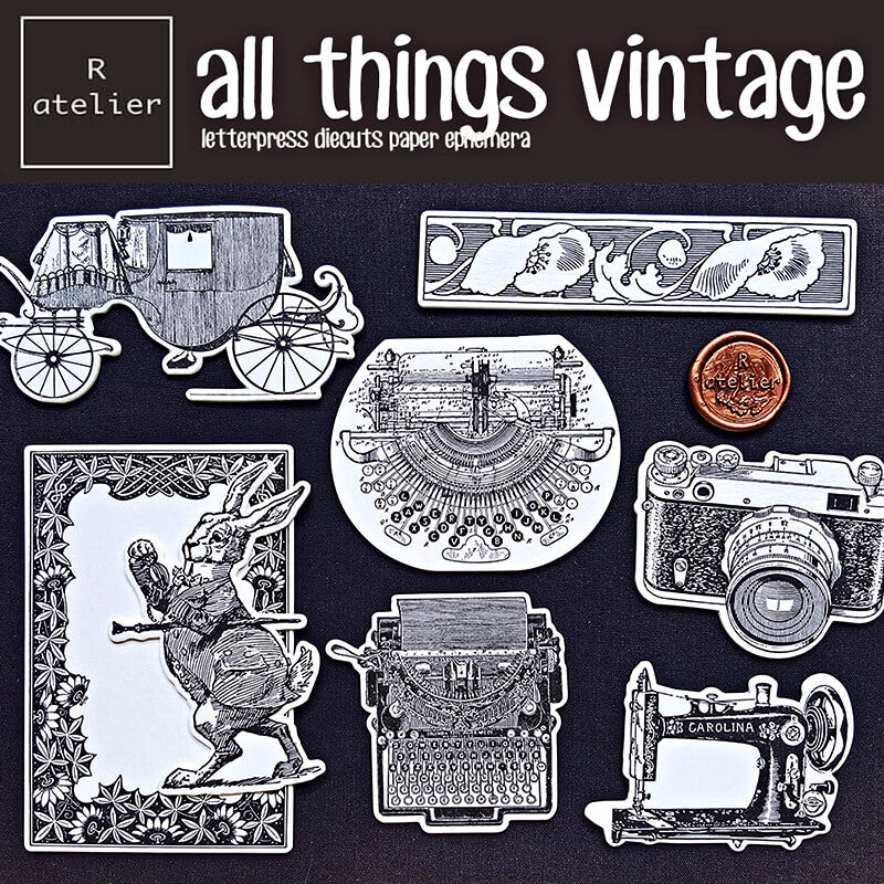 Vintage Theme Letterpress Scrapbooking Paper Ephemera Kit