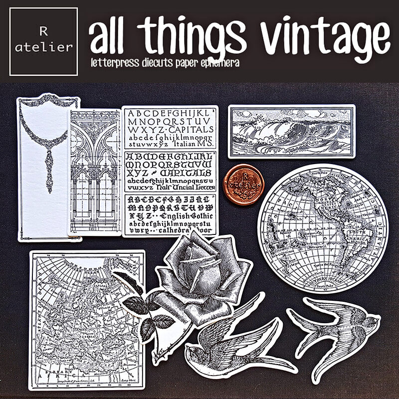 Vintage Theme Letterpress Scrapbooking Paper Ephemera Kit