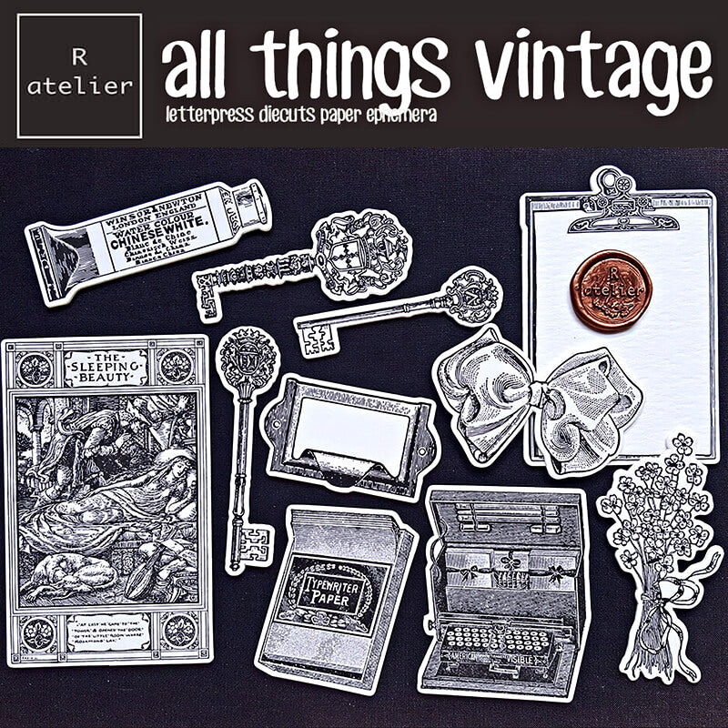 Vintage Theme Letterpress Scrapbooking Paper Ephemera Kit