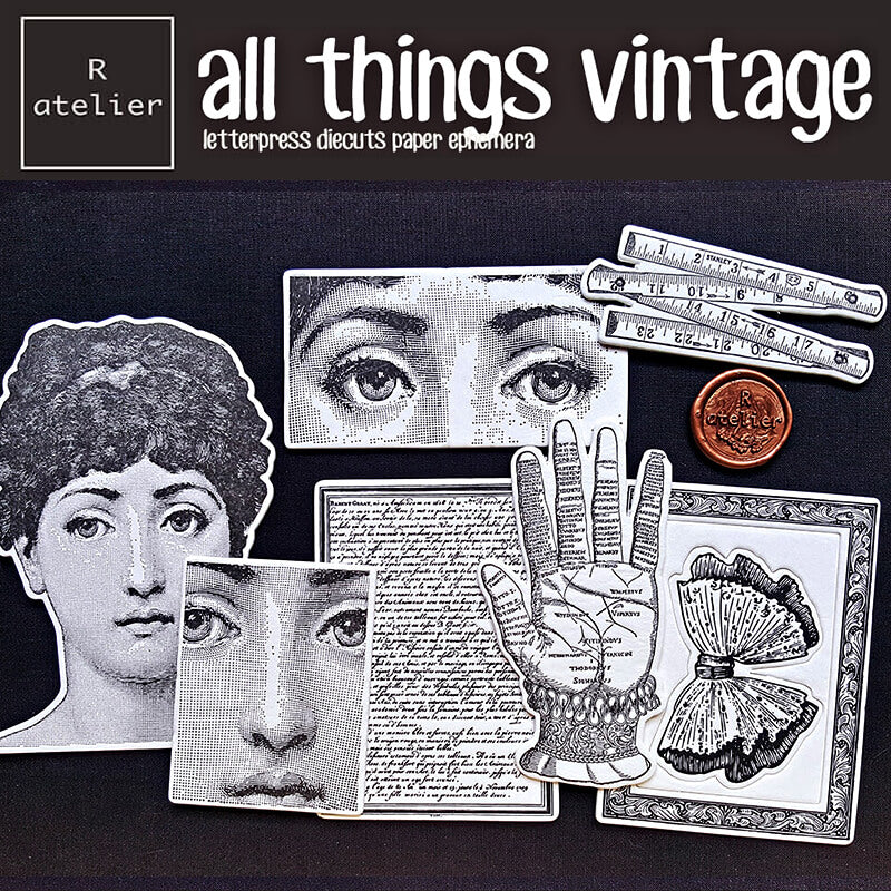 Vintage Theme Letterpress Scrapbooking Paper Ephemera Kit