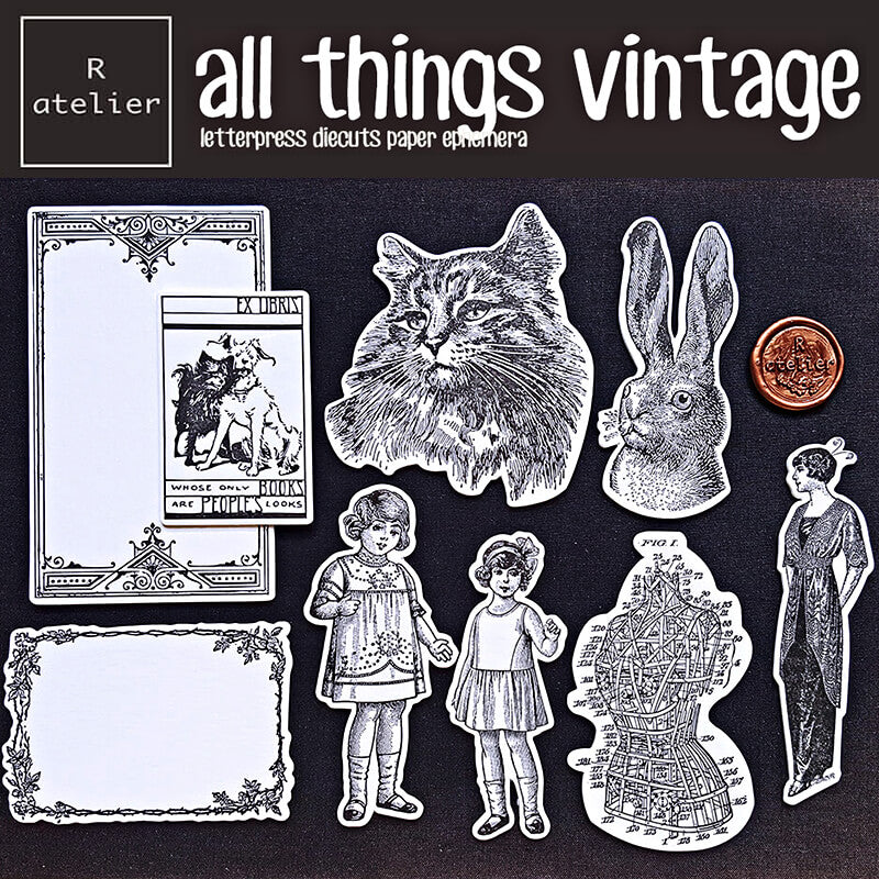 Vintage Theme Letterpress Scrapbooking Paper Ephemera Kit