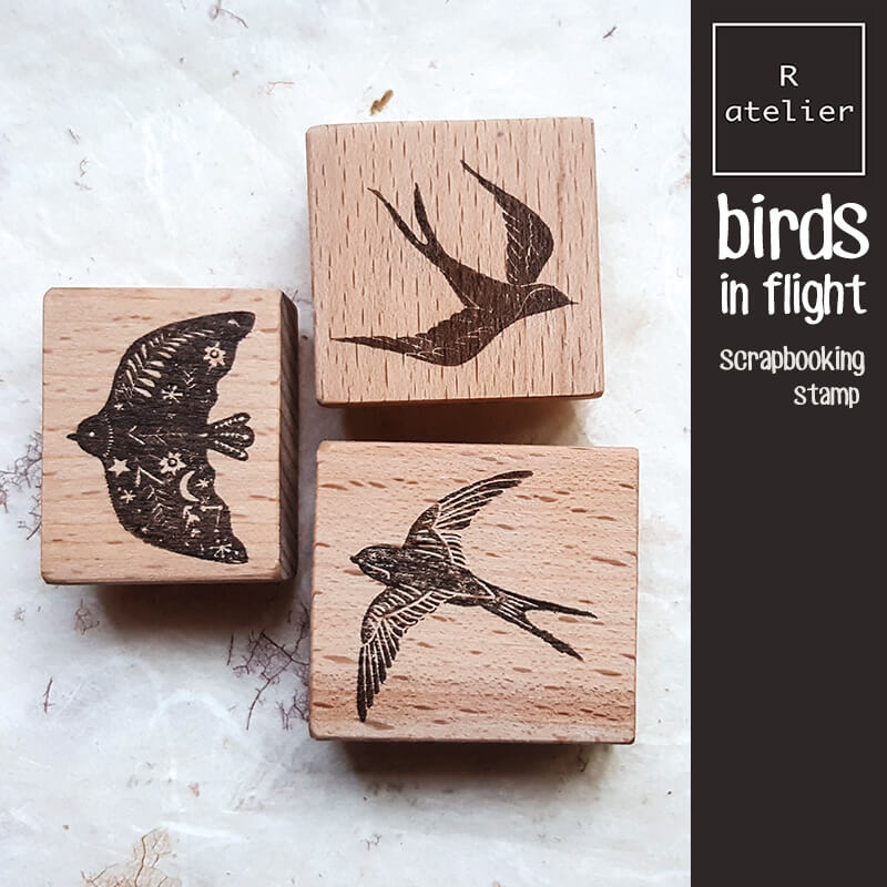 Birds in Flight Scrapbooking Wooden Stamp