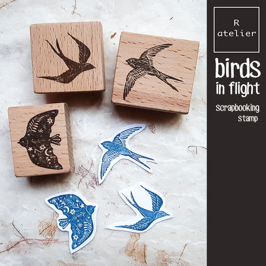 Birds in Flight Scrapbooking Wooden Stamp