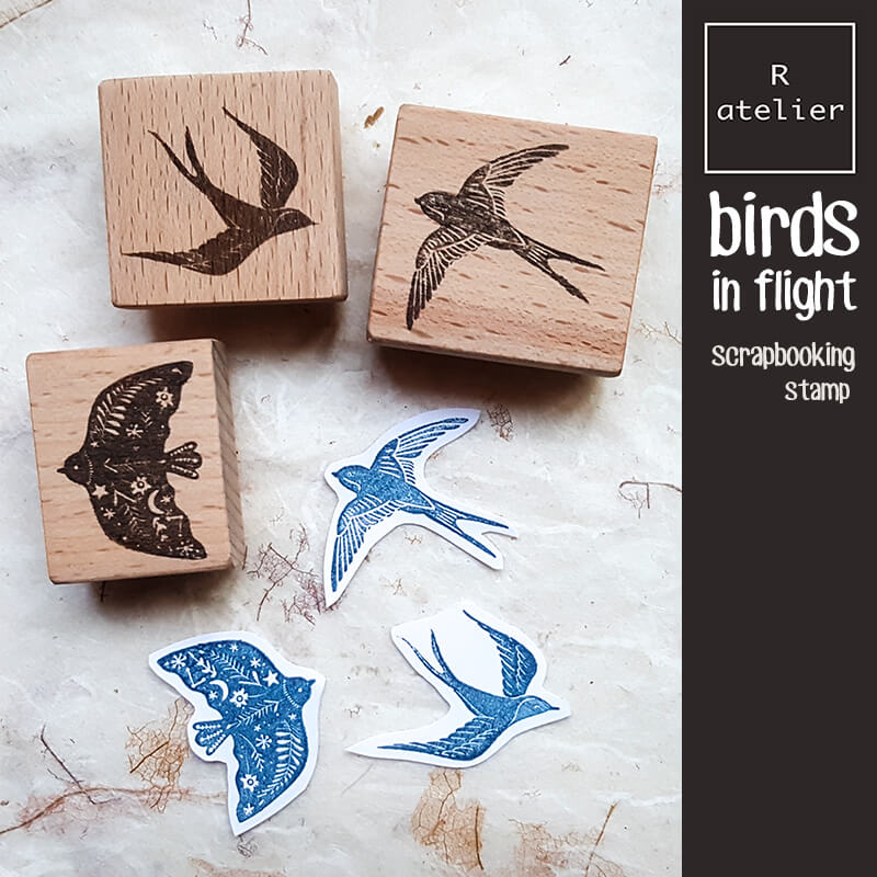 Birds in Flight Scrapbooking Wooden Stamp