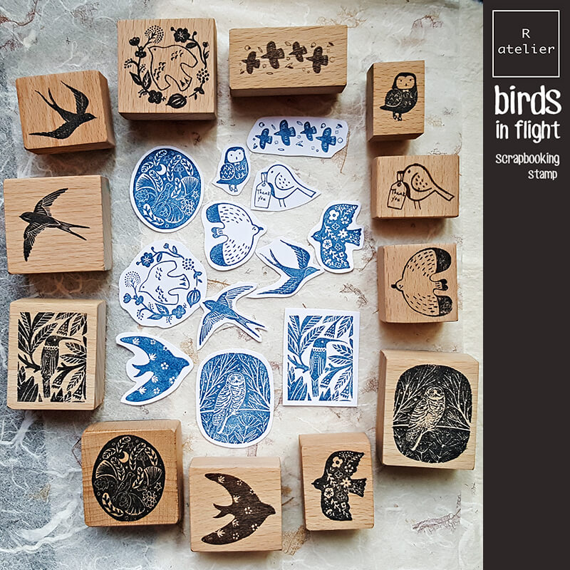 Birds in Flight Scrapbooking Wooden Stamp