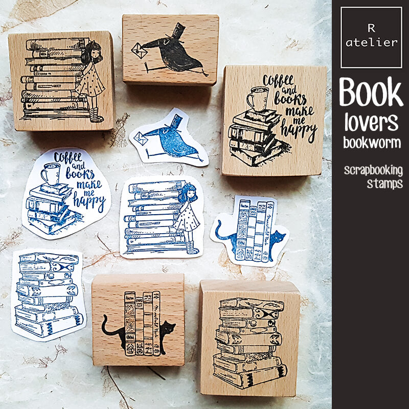 Book Lovers Bookworm Literary Scrapbooking Wooden Stamp