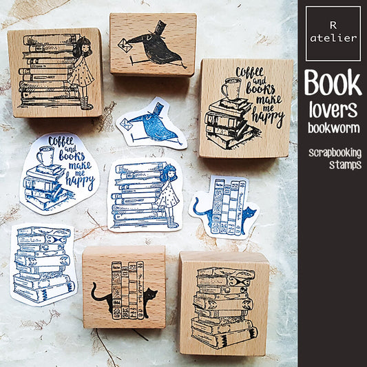 Book Lovers Bookworm Literary Scrapbooking Wooden Stamp