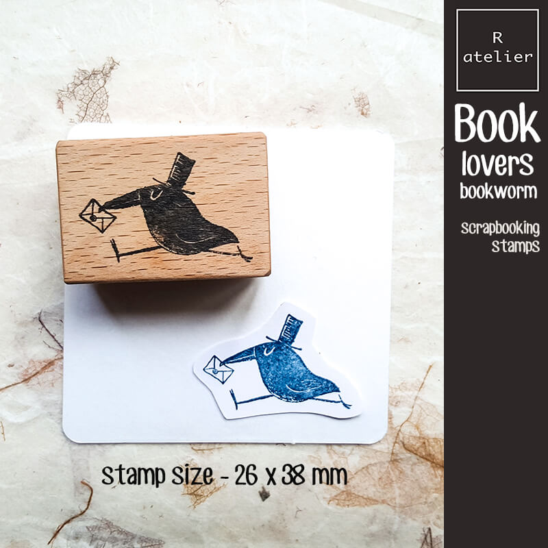 Book Lovers Bookworm Literary Scrapbooking Wooden Stamp