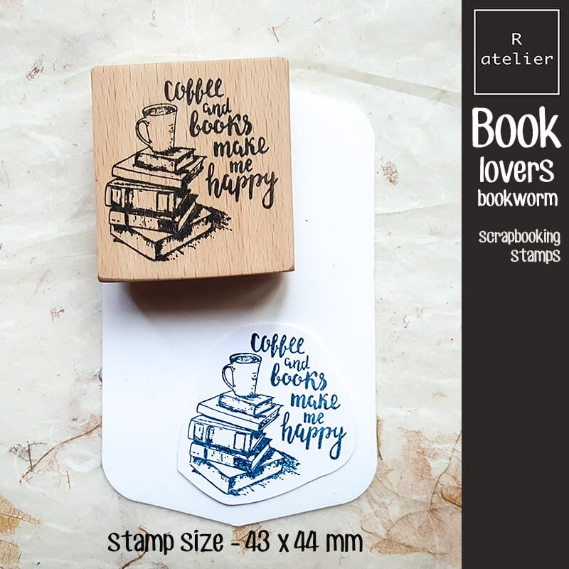 Book Lovers Bookworm Literary Scrapbooking Wooden Stamp