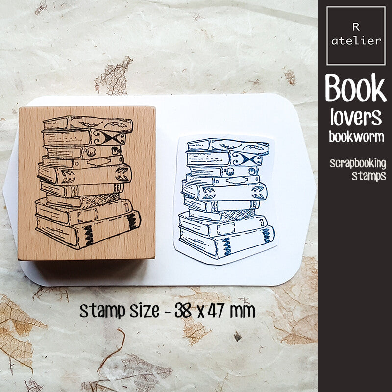 Book Lovers Bookworm Literary Scrapbooking Wooden Stamp