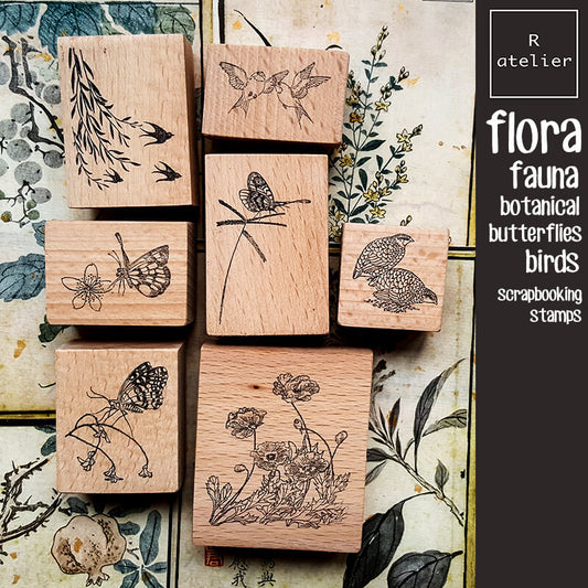 Flora Fauna Butterflies Birds Scrapbooking Wooden Stamps