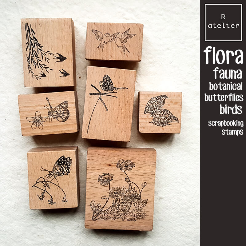 Flora Fauna Butterflies Birds Scrapbooking Wooden Stamps