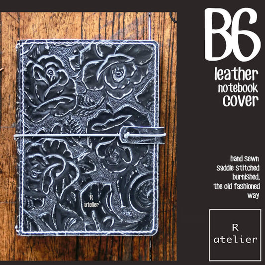 R.atelier B6 / B6 Slim TN Leather Folio | Floral Embossed Black Onyx