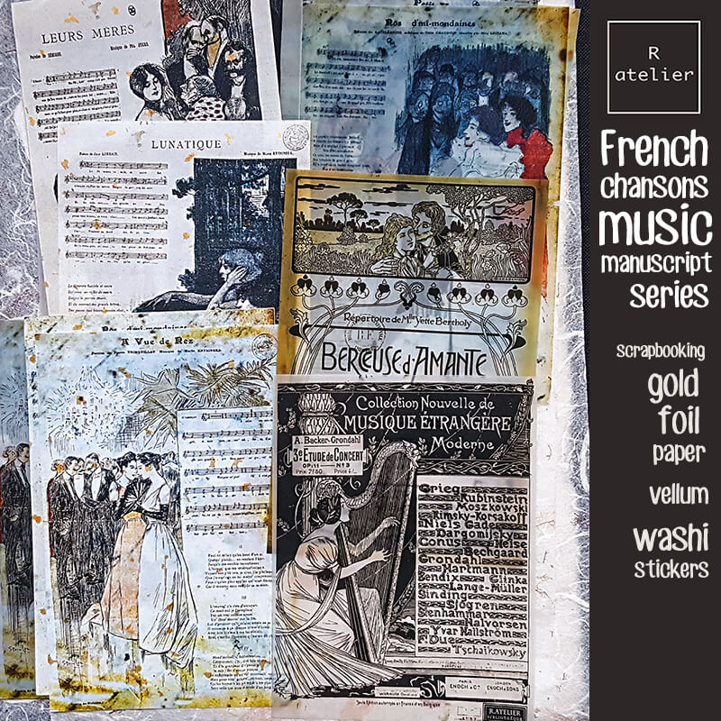 Romantic French Chansons Music Manuscript Series | Scrapbooking Vellum Paper Stickers Kit