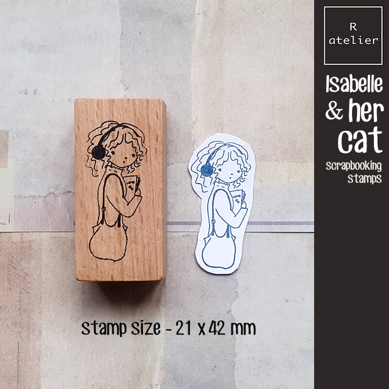 Isabelle and her cat Scrapbooking Wooden Stamps