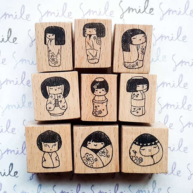 Japanese Kokeshi Dolls Scrapbooking Wooden Stamp