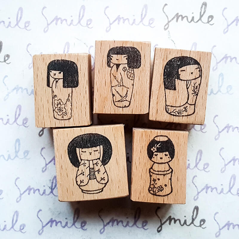 Japanese Kokeshi Dolls Scrapbooking Wooden Stamp