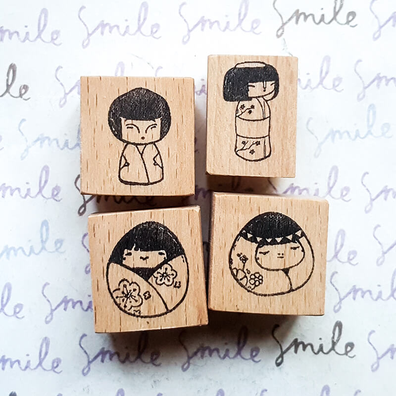 Japanese Kokeshi Dolls Scrapbooking Wooden Stamp