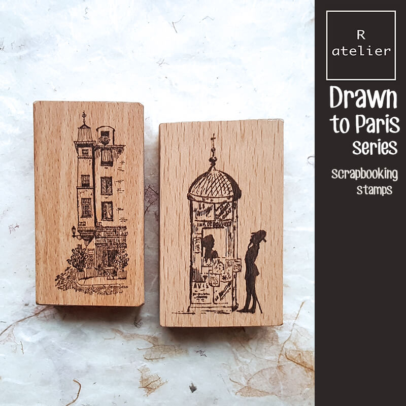 Drawn to Paris City Scene Scrapbooking Wooden Stamps