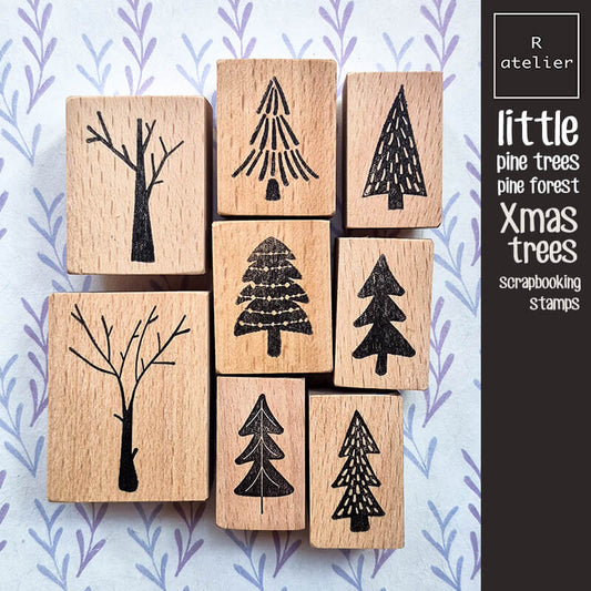 Little Pine Xmas Trees Forest Scrapbooking Wooden Stamp