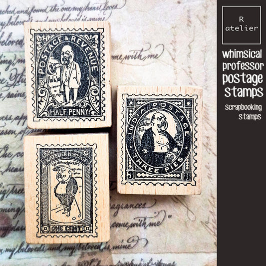 Whimsical Professor Gentleman Postage Stamps Scrapbooking Wooden Stamp
