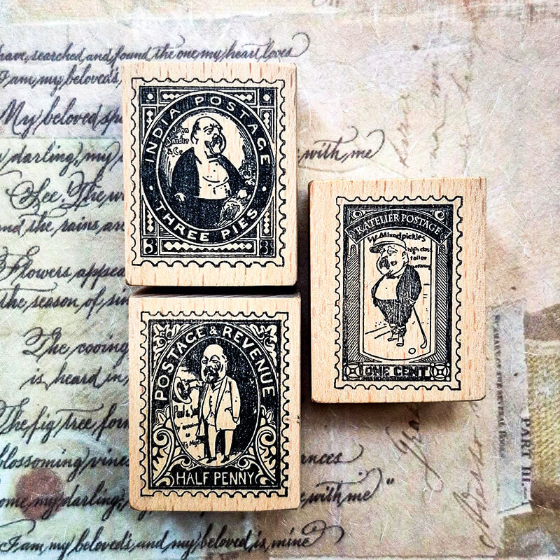 Whimsical Professor Gentleman Postage Stamps Scrapbooking Wooden Stamp