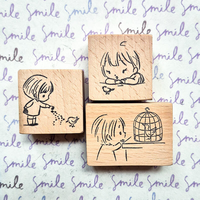 Kawaii Girl Bird Rescue Daily Life Diary Scrapbooking Wooden Stamp