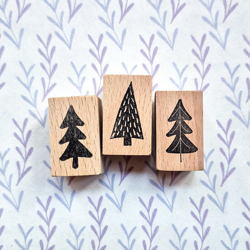 Little Pine Xmas Trees Forest Scrapbooking Wooden Stamp