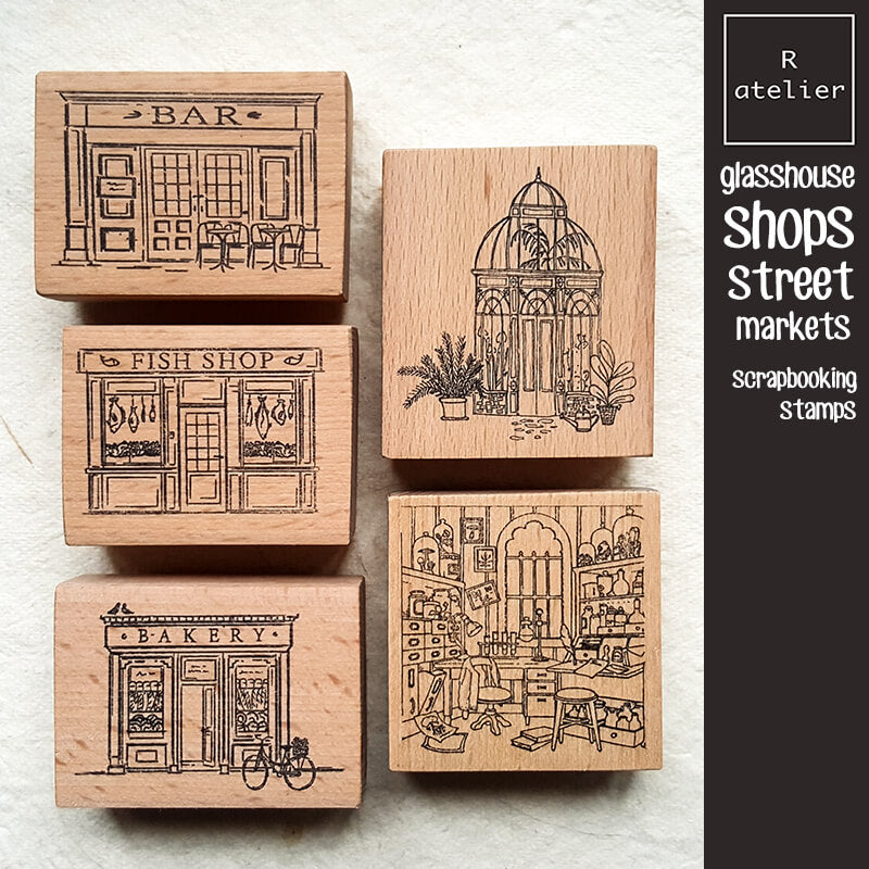 Glasshouse Shops Street Markets Scrapbooking Wooden Stamps