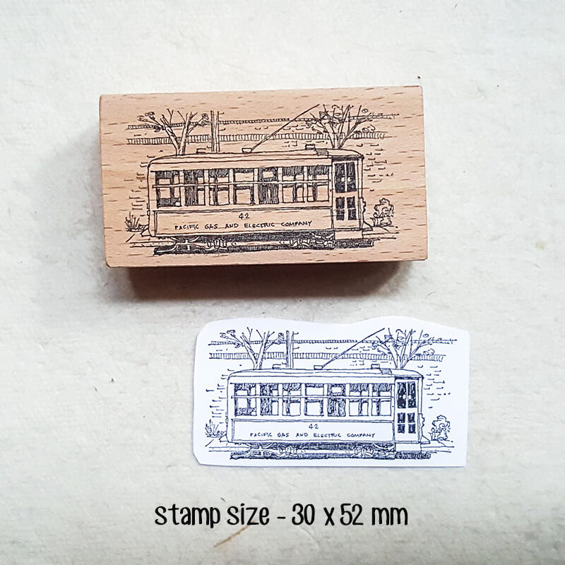 Old Tramways Streetcars Scrapbooking Wooden Stamp