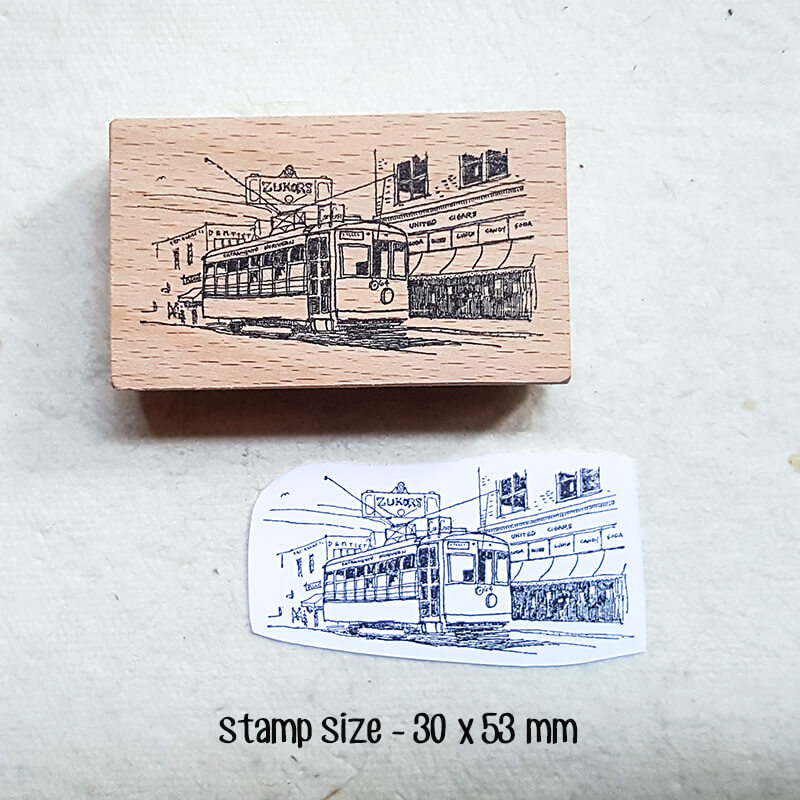 Old Tramways Streetcars Scrapbooking Wooden Stamp
