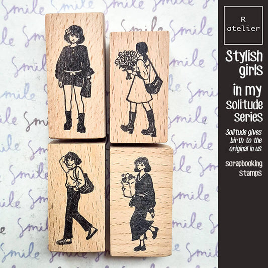 Stylish Girls Daily Life Diary Scrapbooking Wooden Stamp