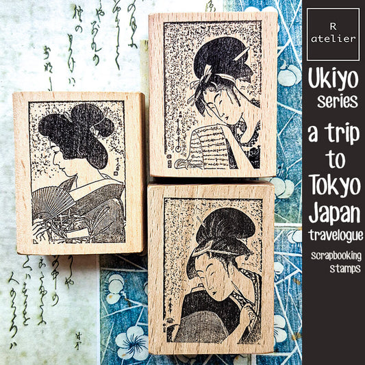 Ukiyo Japan Geisha Travelogue Scrapbooking Wooden Stamp