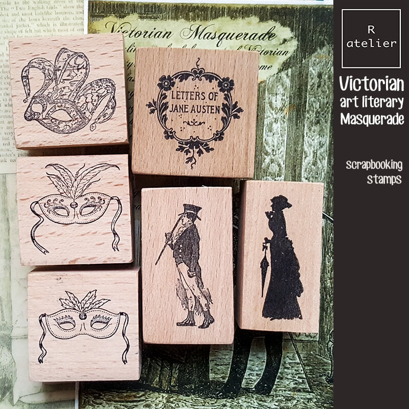 Victorian Art Literature Masquerade Masks Scrapbooking Wooden Stamp