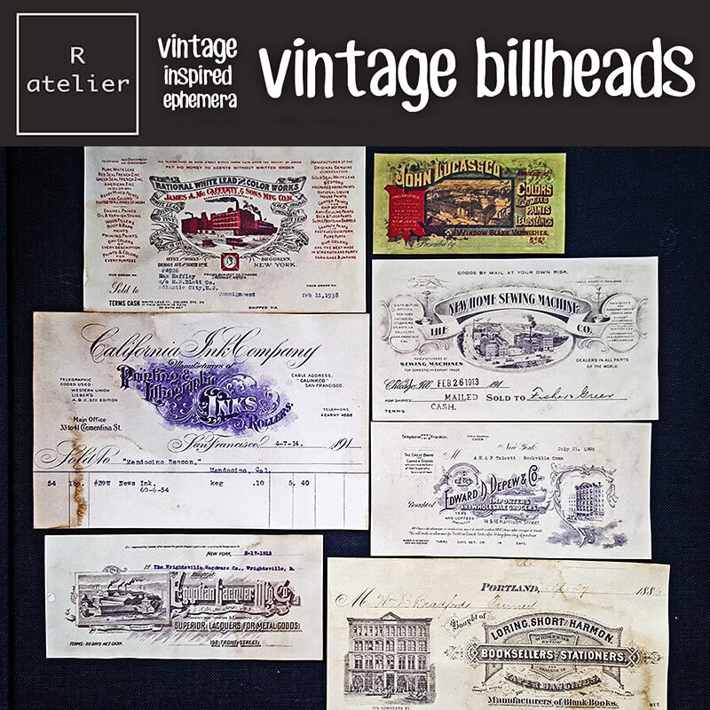 Vintage Billheads Scrapbooking Paper Ephemera (Coffee Stained)