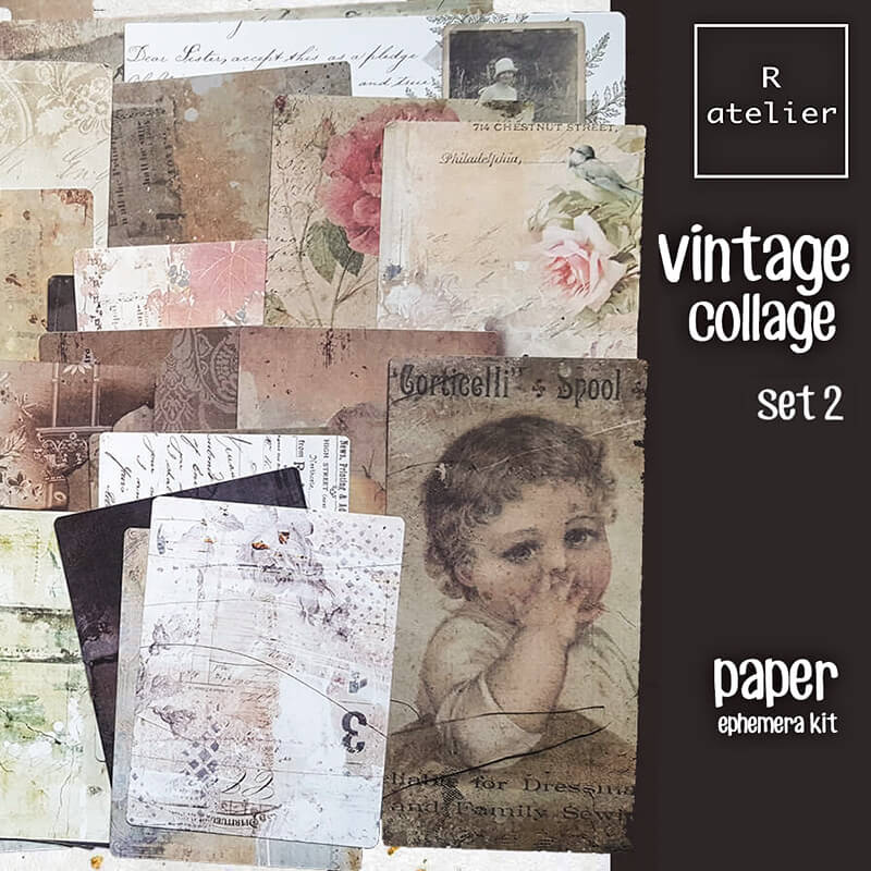 Vintage Collage Scrapbooking Paper Ephemera Kit