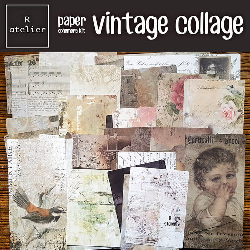 Vintage Collage Scrapbooking Paper Ephemera Kit