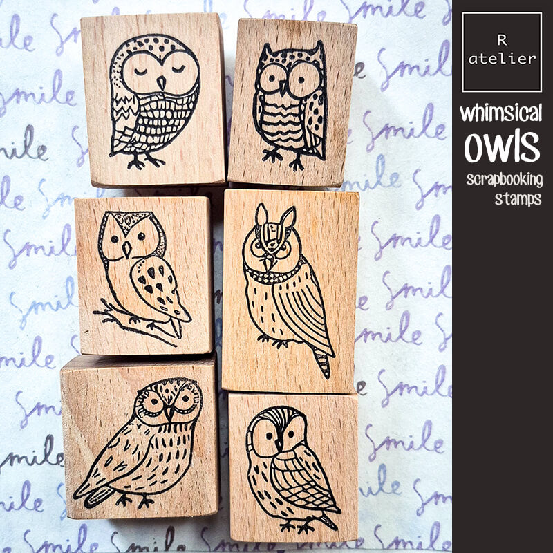 Whimsical Owls Scrapbooking Wooden Stamp