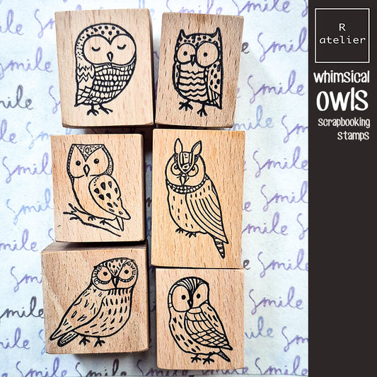 Whimsical Owls Scrapbooking Wooden Stamp