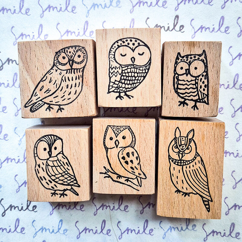 Whimsical Owls Scrapbooking Wooden Stamp