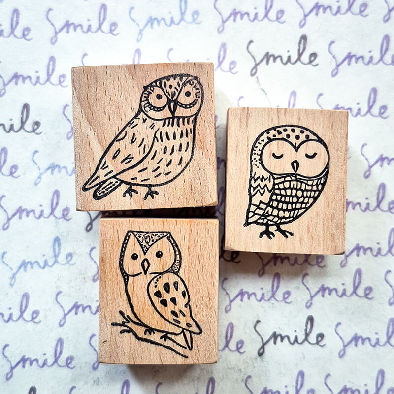 Whimsical Owls Scrapbooking Wooden Stamp