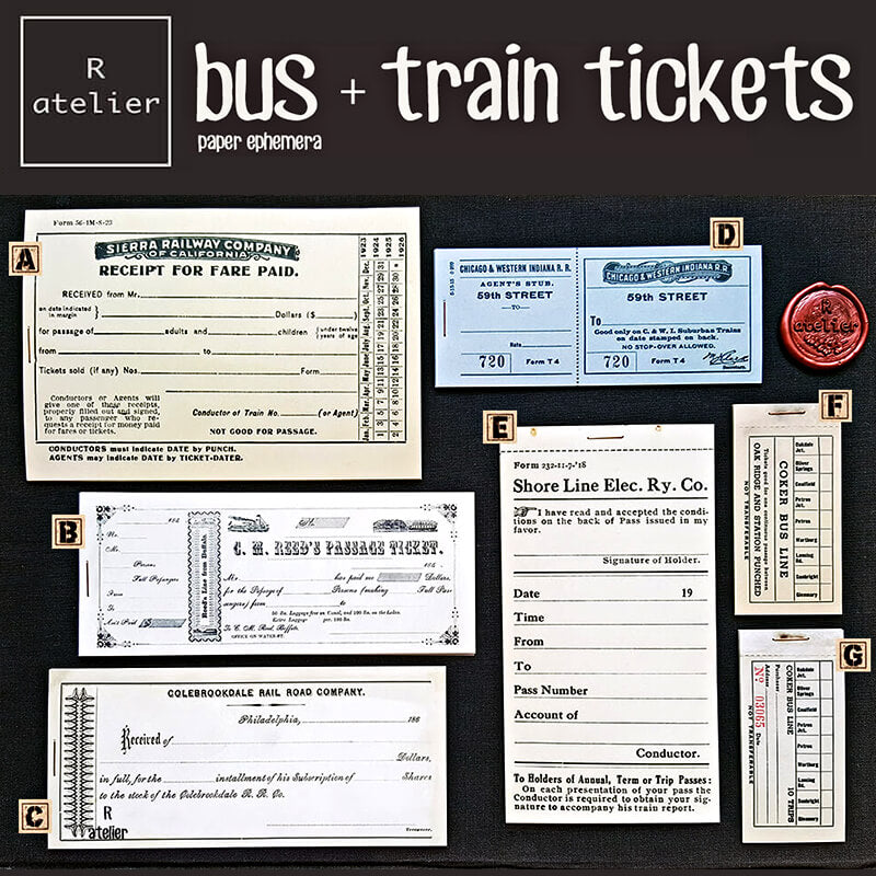 Bus and Train Tickets Scrapbooking Paper Ephemera