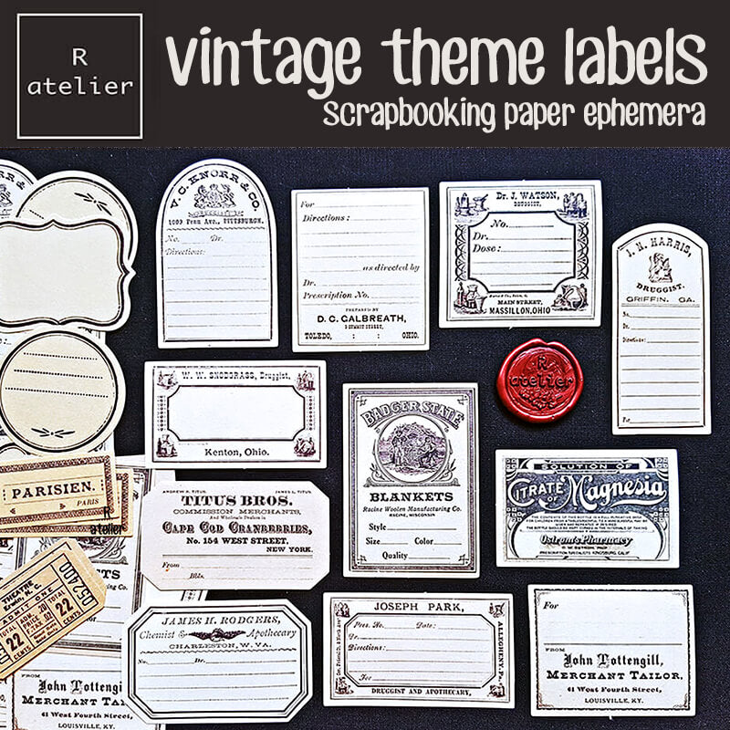 Vintage Theme Labels Scrapbooking Paper Ephemera