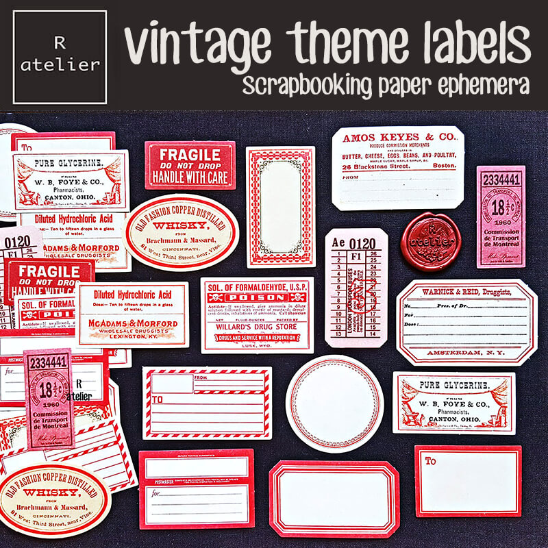 Vintage Theme Labels Scrapbooking Paper Ephemera